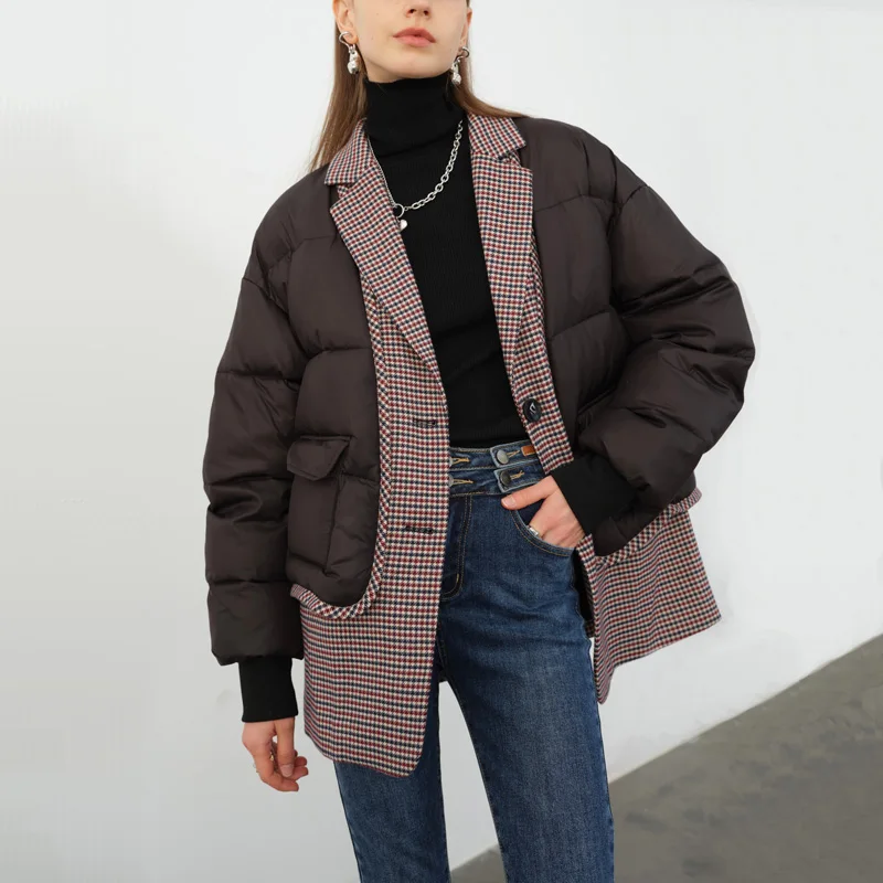 

Winter women's cotton clothes casual solid color fake two-piece cotton clothes