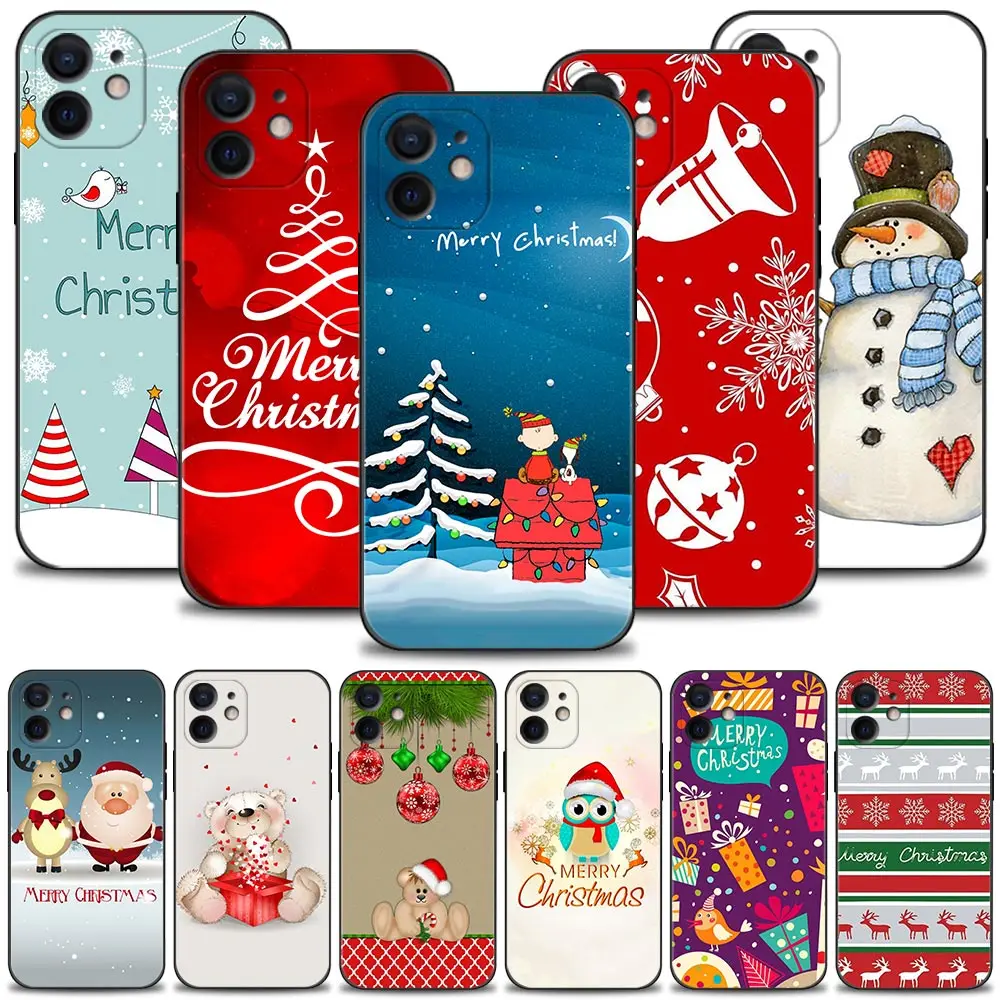 

Merry Christmas Tree Snow Flakes Phone Case For iPhone 13 12 11 Pro Max 13 12 Mini XS XR X 8 7 6s 6 Plus Cover Silicone Shell
