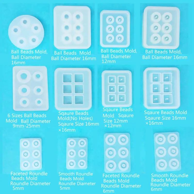 

12Pcs All Sizes Round Square Roundle Beads Resin Molds Gemstone Jewelry Making Epoxy Resin