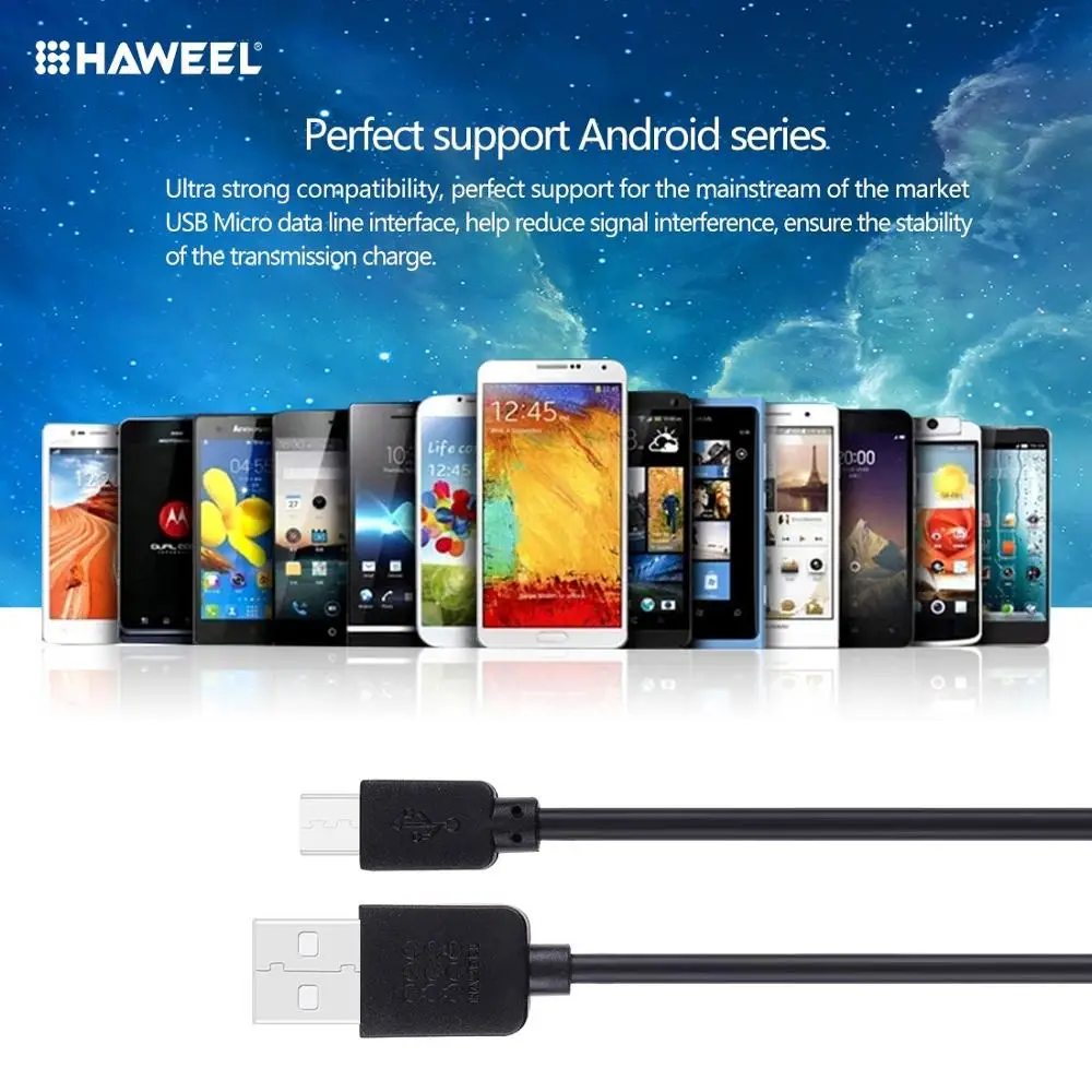 HAWEEL 1 м высокоскоростной 35 ядер Micro USB к синхронизации данных зарядный кабель для