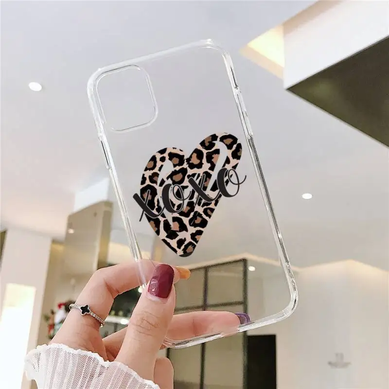

LOVE Leopard Phone Case Transparent soft For iphone 5 5s 5c se 6 6s 7 8 11 12 plus mini x xs xr pro max