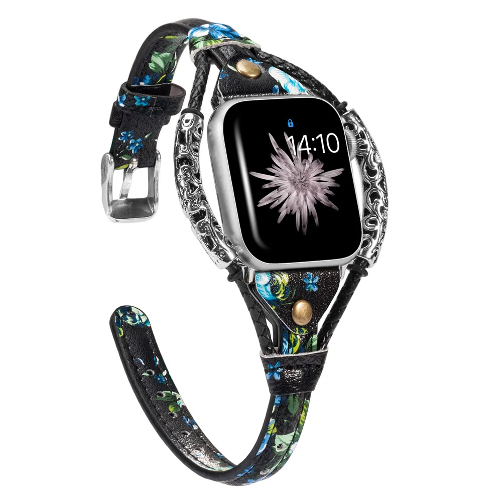 BkBlue Винтажный кожаный ремешок для Apple Watch Band женский твист полоса ремешок заклепки с металлической веревкой браслет нарядный стильный iwatch серия - Цвет ремешка: BkBlue