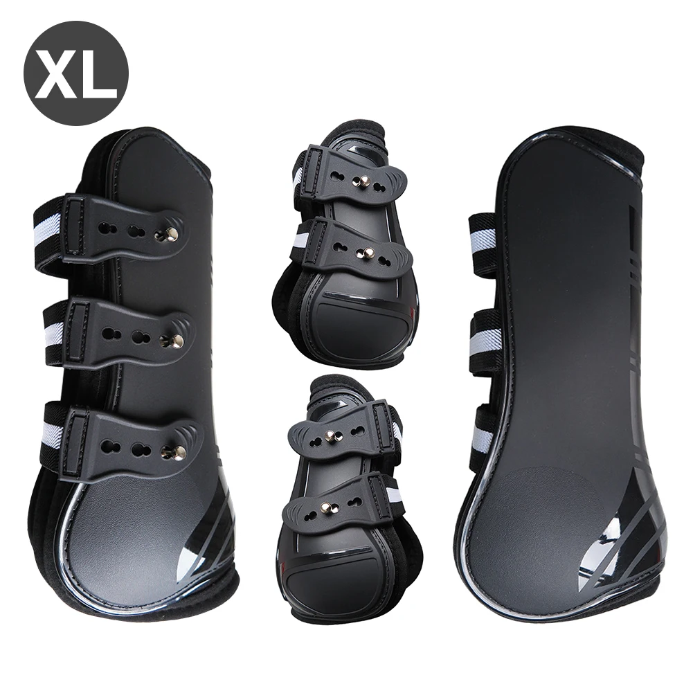 

4pcs Riding Horse Tendon Boots PU Shell Jumping Front Hind Equestrian Competition Protective Durable Fetlock Brace Accessories