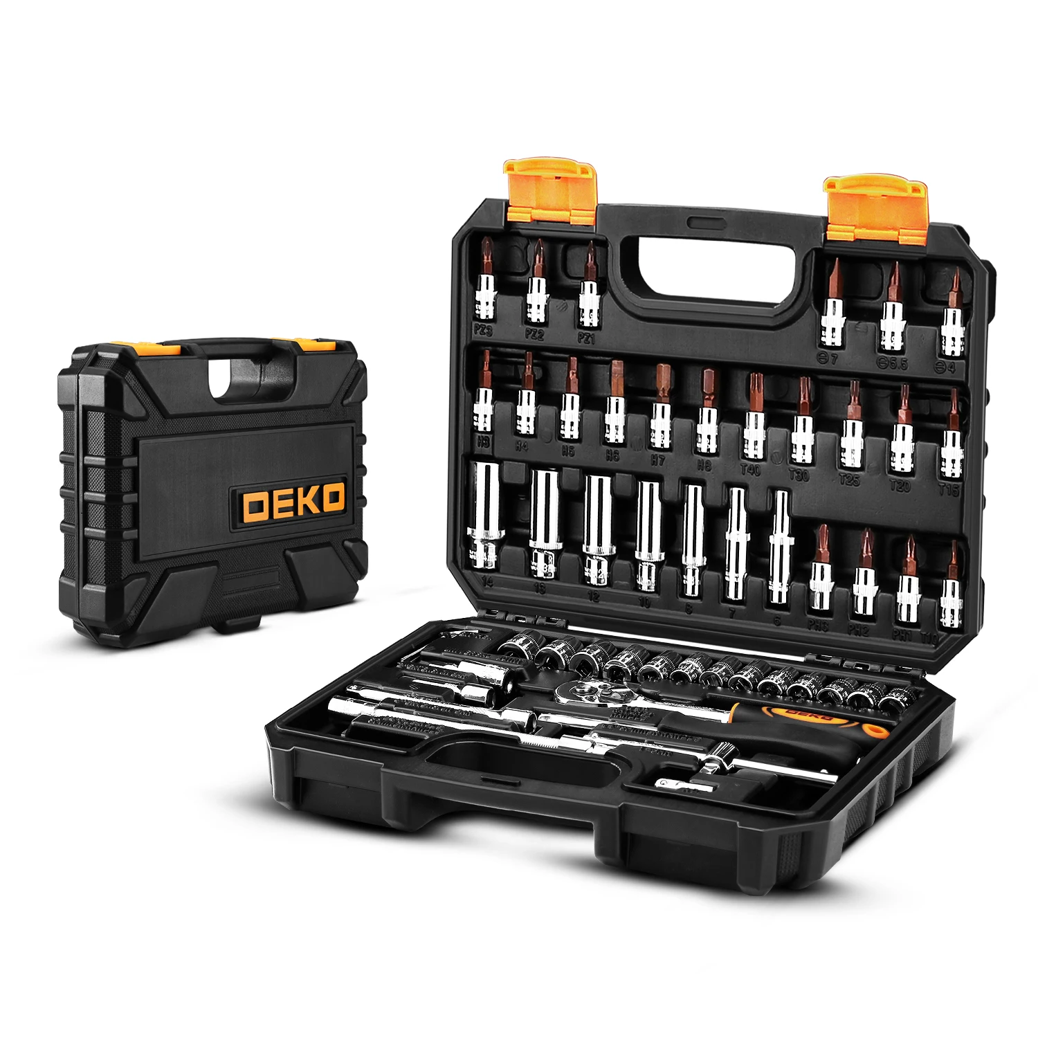 

DEKO 53 Pcs Hand Tool Set General Household Hand Tool Kit with Plastic Toolbox Storage Case Socket Wrench Screwdriver Knife