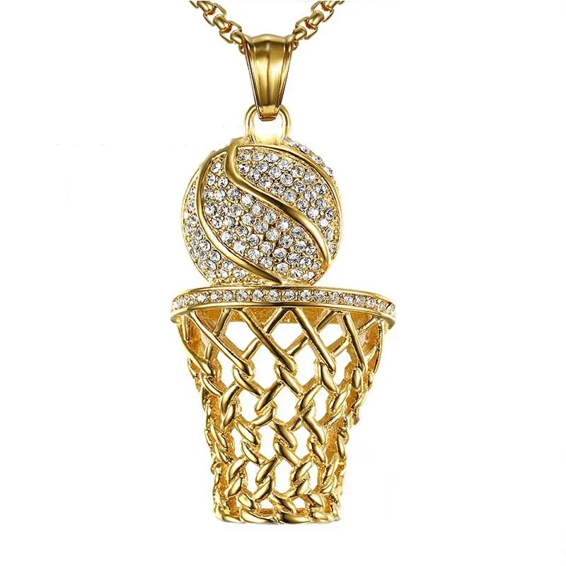

Exaggerated Punk Basket Ball Pendant Necklaces For Men Basketball Lover Sport Hip Hop Chain Crystal Necklace Jewelry Personality