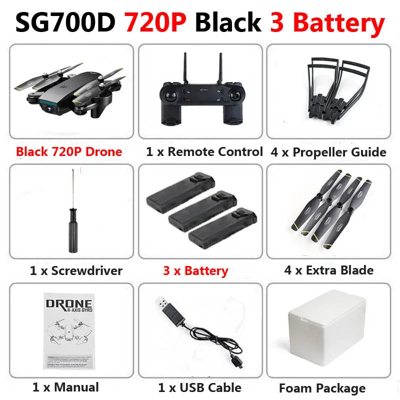 Black 720P 3b Foam SG700-D WiFi FPV RC Дрон с двойной камерой 1080P 720P 4K селфи Профессиональный складной оптический поток Квадрокоптер вертолет - Цвет: Black 720P 3b Foam