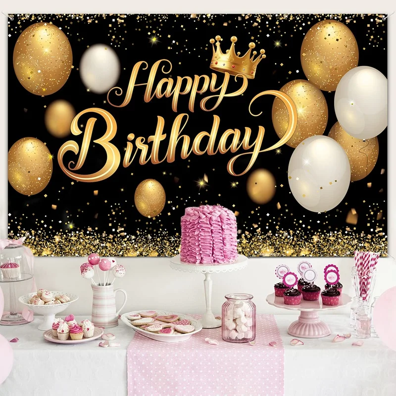 

Happy Birthday Banner Decorations Large Birthday Black Gold Sign Poster Photo For Birthday Anniversary Party Decorations