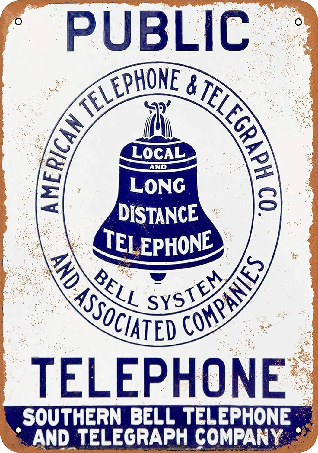

WallColor 8*12 Metal Sign Public Phone Southern Bell Telephone Vintage Look Reproduction