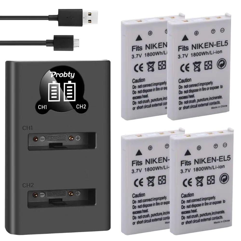 EN EL5 ENEL5 Батарея & светодиодный двойной USB Зарядное устройство для цифровой камеры
