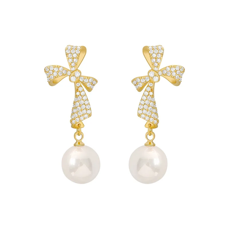 

2021 Korean Fashion New Pearl Bow Earrings Female Temperament Trendy Earrings for Women Girls Wild Ear Jewelry for Party Wdding