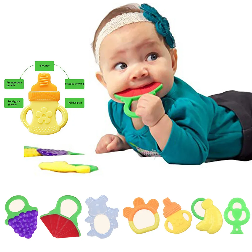 Toddlers Infants Baby Teething Soft Silicone Fruit Teether Holder Newborn Care Fidget Toys for Children Gifts | Мать и ребенок