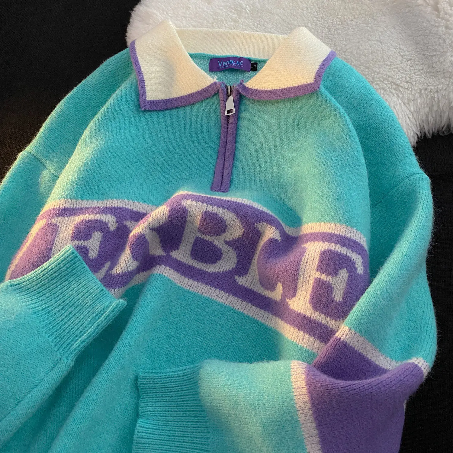 

Мужской уличный свитер в стиле ретро, пуловер с надписью, модный кашемировый пуловер с полумолнией и круглым вырезом, куртка для подростков,...