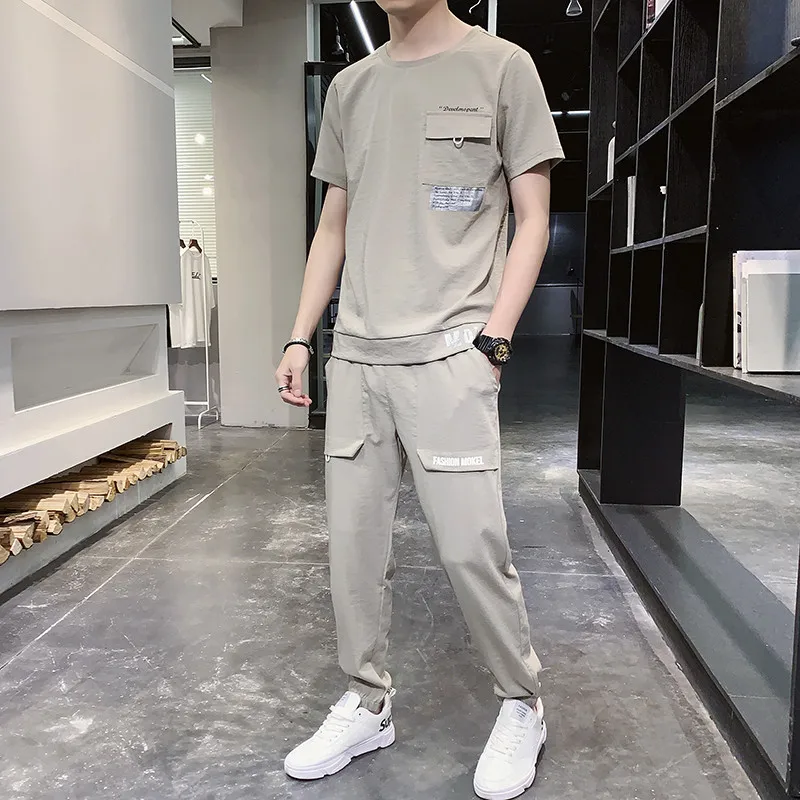 

Men's Short Sleeve Shirts Shorts Harejuku Streetwear Male Clothes 2020 Tracksuit Men Hip Hop Suits Korean Male Autumn Two-piece
