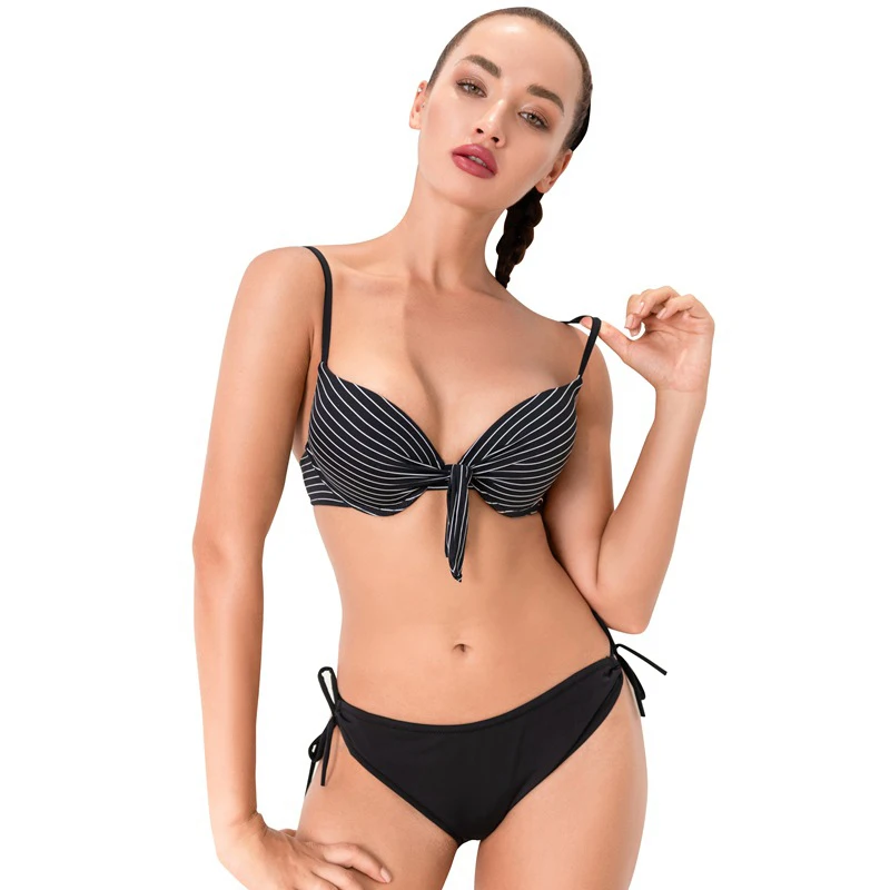 

Women's Swimwear 2021 One Piece Best Pure Color Stripes 2 piece set women swumsuit woman fashion swimsuit