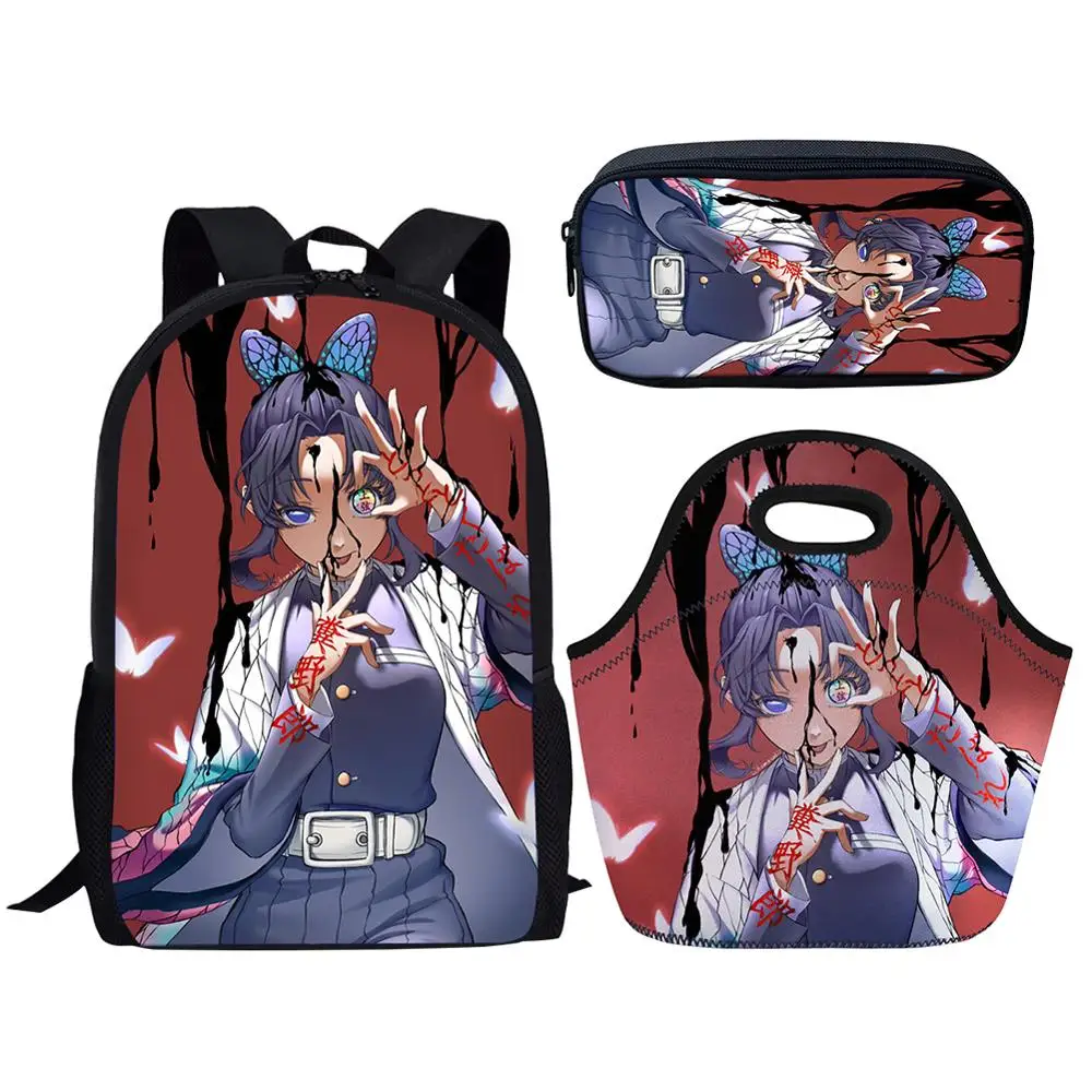 HALYUNASC Fashion 3PCs/Set Children's School Backpack Demon-Slayer-Kimetsu-no-Yaiba-Pattern School Bags Teenagers Book-Bags Set