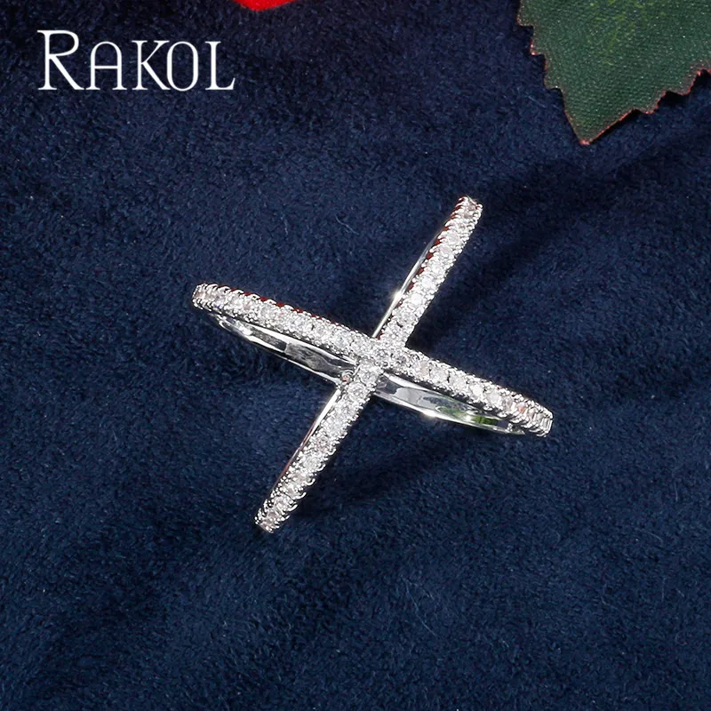 Модные кольца RAKOL для Wom буквы X Форма Крест микро паве циркон белый золотой