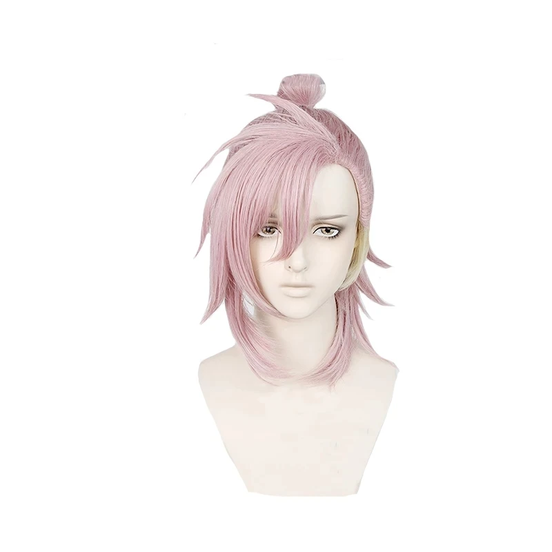 

Anime Slow Damage REI Cosplay Wig Pink Mix Yellow Heat Resistant Synthetic Hair Halloween Party Women Wigs + Wig Cap