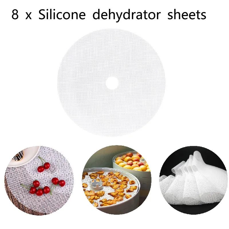 

8 Pcs Round Silicone Dehydrator Sheets, Non-Stick Fruit Dehydrator Mats, Reusable Steamer Mat Mesh Sheet for Fruit Dryer