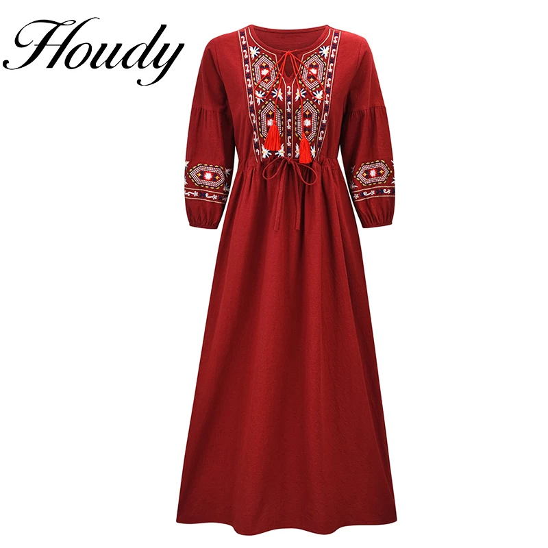 

2021 New Summer Maxi Dress Women Plus Size Deep Blue Loose Tassel Pockects O-neck Hemmed Half Sleeve Vintange Elegant Party Robe