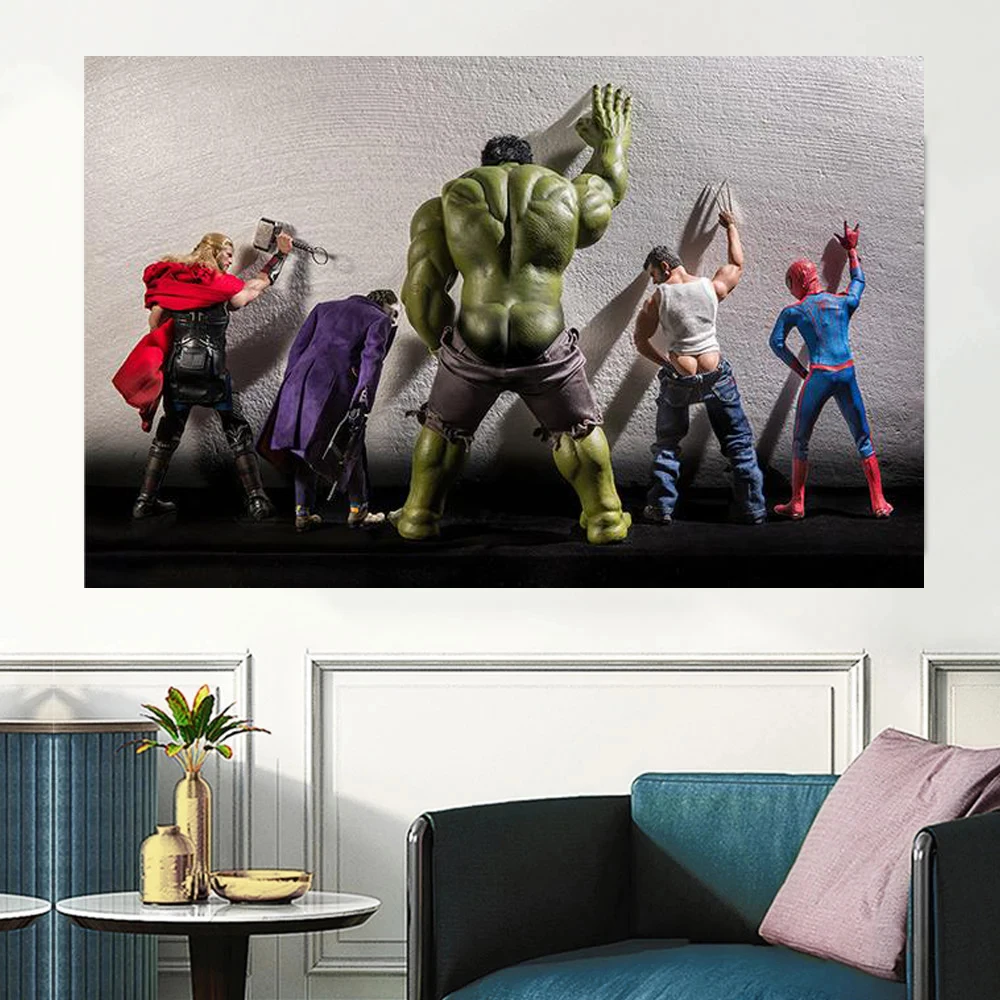

Marvel Superhero Canvas Print Painting Avengers Funny Pee Poster Prints Hulk Spiderman Home Decoration Kids Gift Room Decor