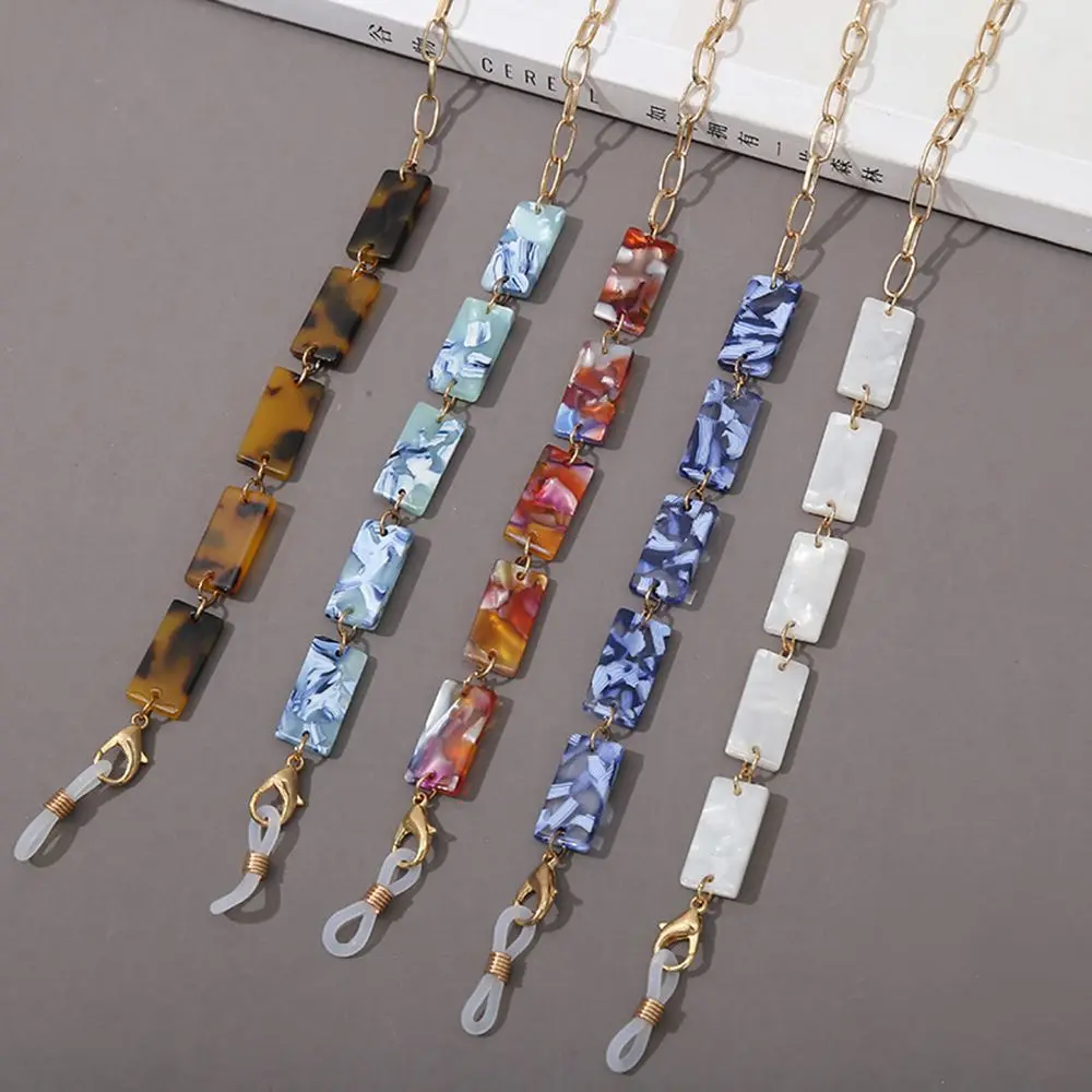 

Cute Adults Acetate Plate Leopard Bohemia Fashion Rectangle Sunglasses Chains Mask Chain Necklace Strap Mask Holder
