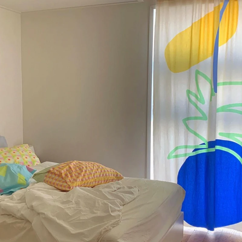 

Design sense small short curtains living room bedroom kitchen decorative curtains Nordic wind curtains with Velcro installation