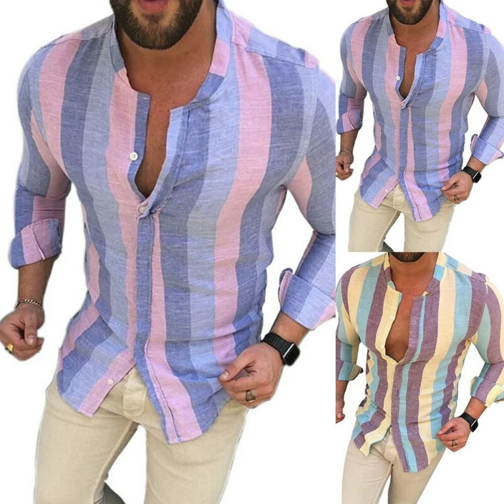 

Men Long Sleeve Printed Shirt Beach Holiday Slim Fit Casual Party Tops Blouses