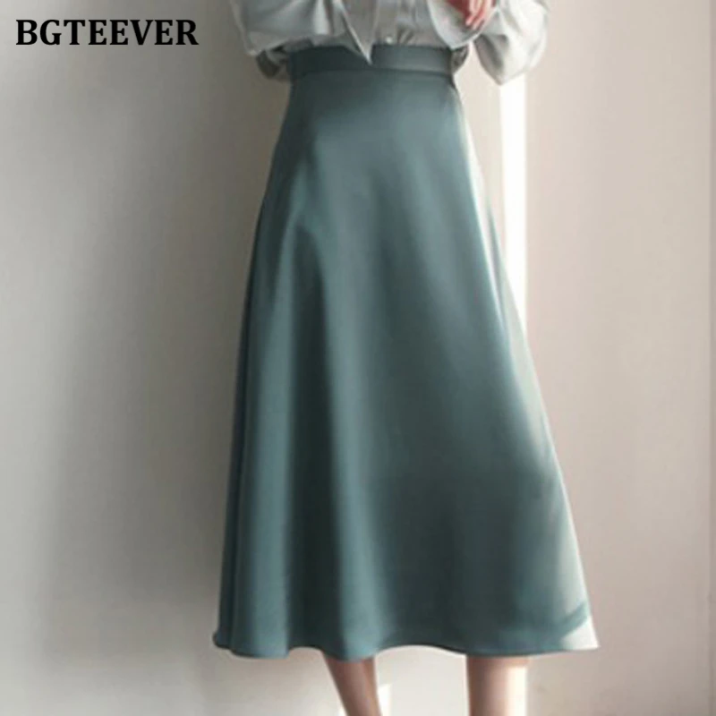 

Юбка-трапеция BGTEEVER Женская, элегантная зеленая юбка средней длины в офисном стиле с завышенной талией, рабочая одежда, лето 2020