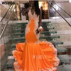 С Лямкой на шее оранжевый Русалка платье для выпускного вечера с белое кружевное платье с открытой спиной сексуальный Труба вечерние платья
