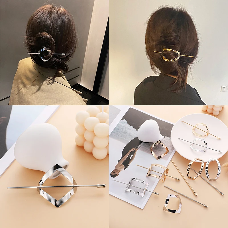 

Geometric Hair Stick for Women Hollow Hair Clip Gold Silver Color Hairstyle Hairpin Girl Ponytail Hair Accessories