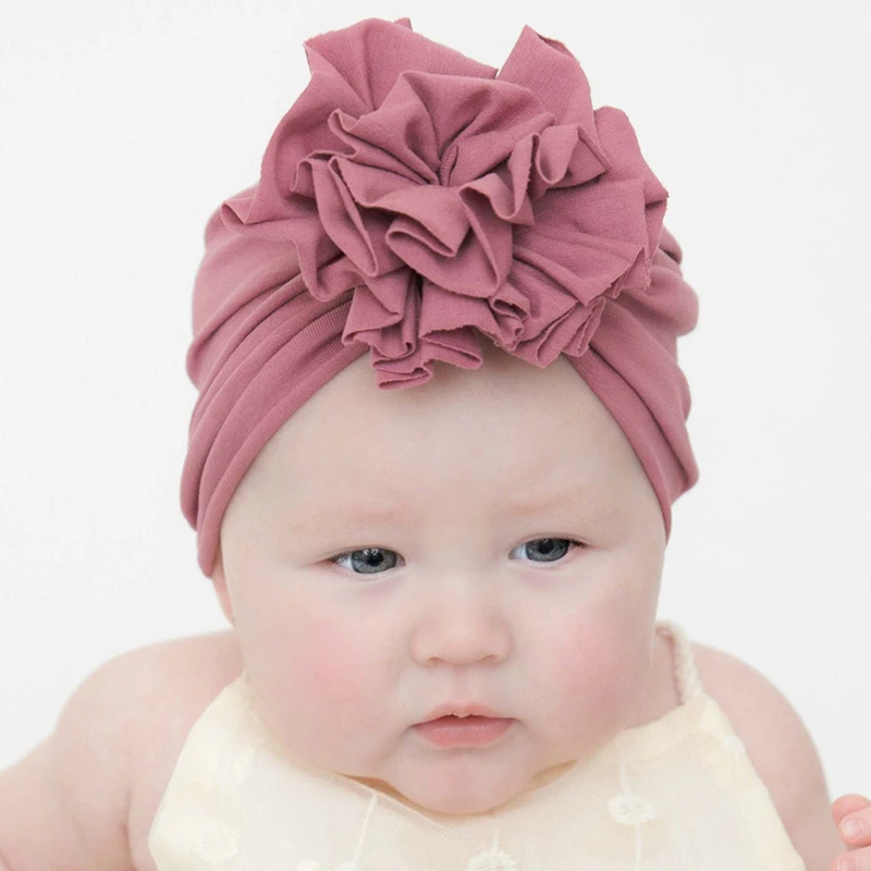 

Cute Baby Hat With Flower Soft Cotton Baby Girl Turban Hat Solid Color Toddler Kids Spring Cap Baby Accessories