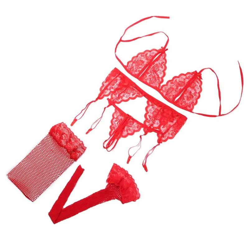 4 шт. женский сексуальный комплект нижнего белья цветочный кружевной бюстгальтер
