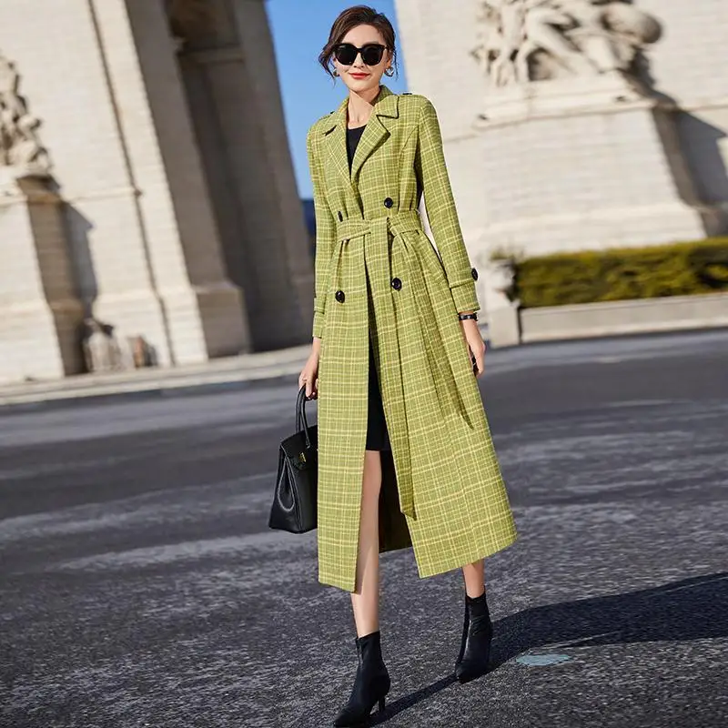 Женское осенне-зимнее шерстяное пальто 2021 модное классическое простое длинное