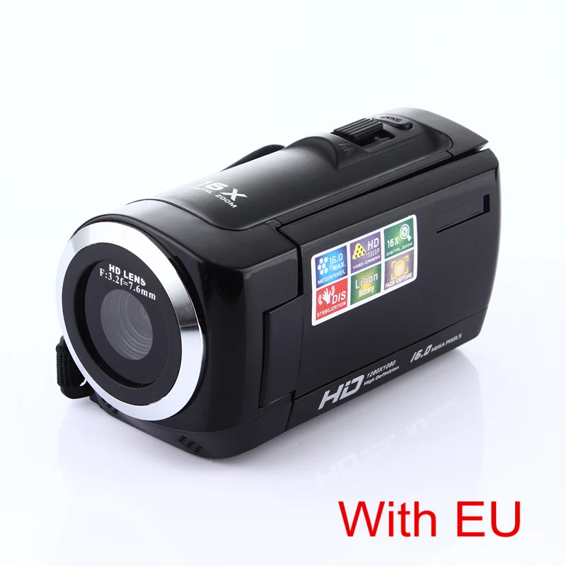 1080P Цифровая камера HDV видеокамера 16MP 16x зум COMS сенсор 270 градусов 2,7 дюймов TFT ЖК-экран - Цвет: Black EU