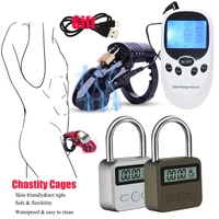 electric shock cb6000 cock cage sex ball stretcher sm bondage timer lock chastity belt penis ring male electro stimulate sex toy