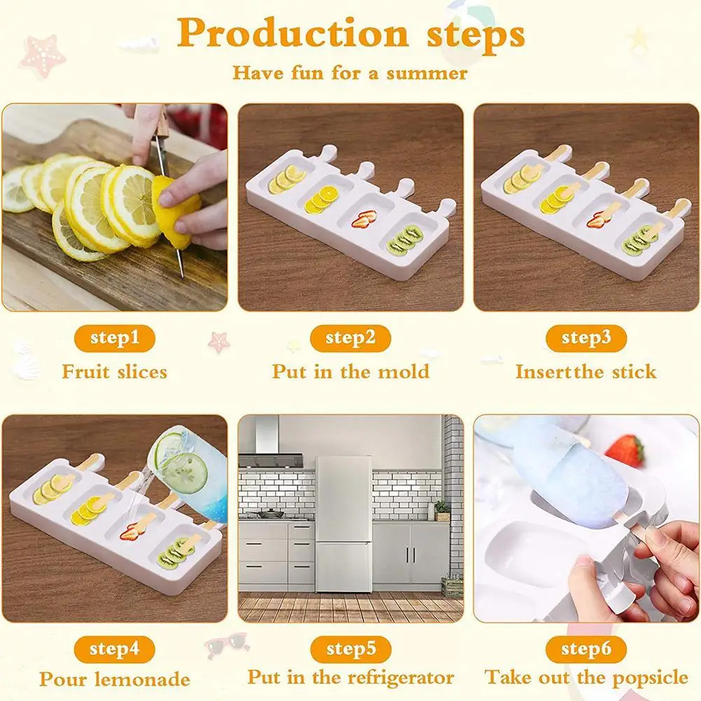 Силиконовая форма для мороженого с 4 ячейками сделай сам кубика льда лоток Лидер