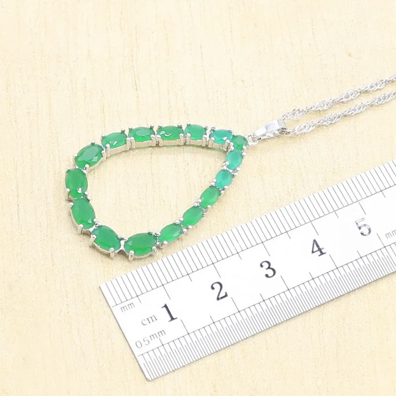 Зеленый Кристалл Серебряный свадебный набор украшений для женщин серьги