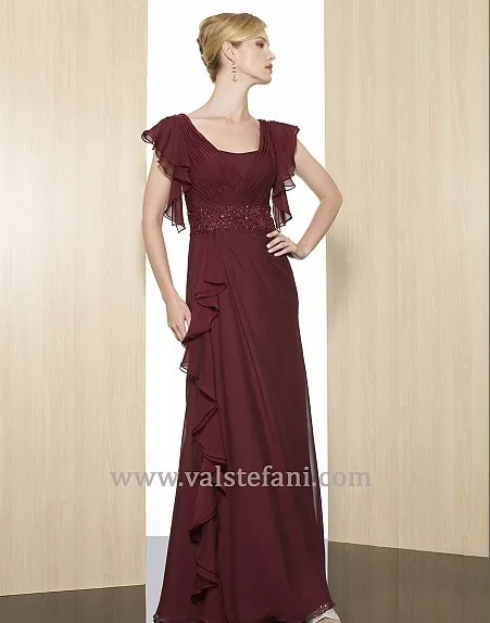 

2018 new arrival sexy maxi vestido de festa colorful red long chiffon cap sleeve elegant party evening mother of the bride dress