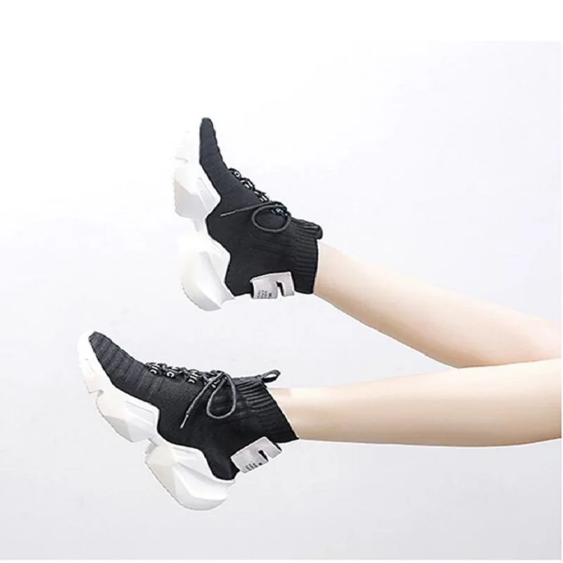 

2021 Autumn New High-top White Platform Sneakers Women Knitted Casual Shoes Woman Sneakers Chunky Tenis Feminino Womens Shoes