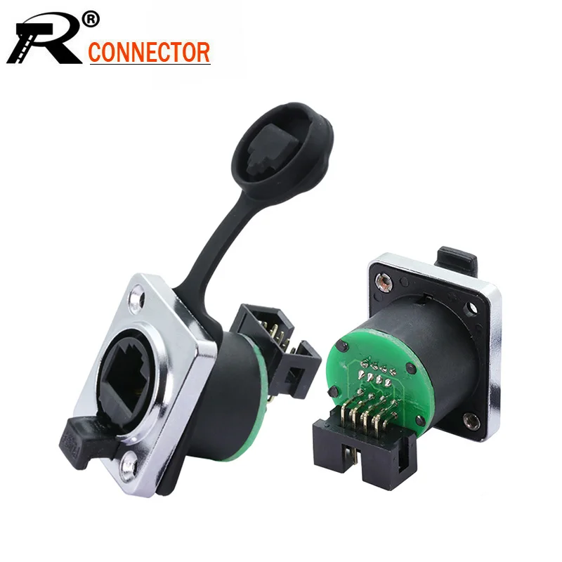 10 шт./лот прямоугольная печатная плата RJ45 Женский Разъем Панель Крепление IP65