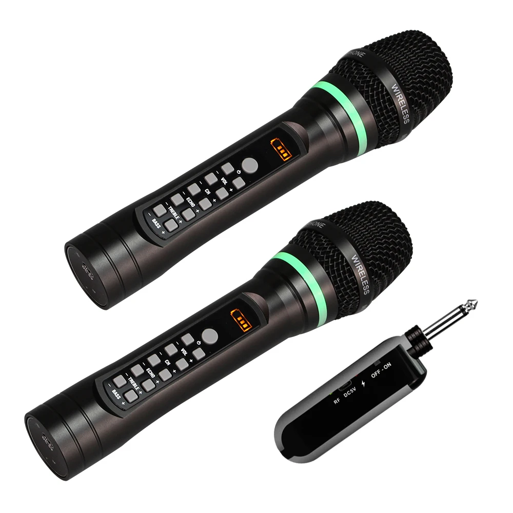 2021 UHF Handheld Wireless Bluetooth Karaoke Microphone Micro Echo Treble Bass Adjust Channel Home Microphones with Receiver images - 6