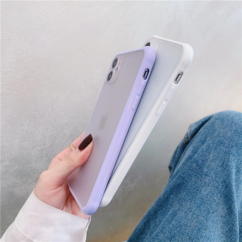 

Shockproof Armor Transparent Phone Case For iPhone 12 11 Pro X Xs MAX XR 6 6s 7 8 Plus Camera Protection Candy Color Cover Case