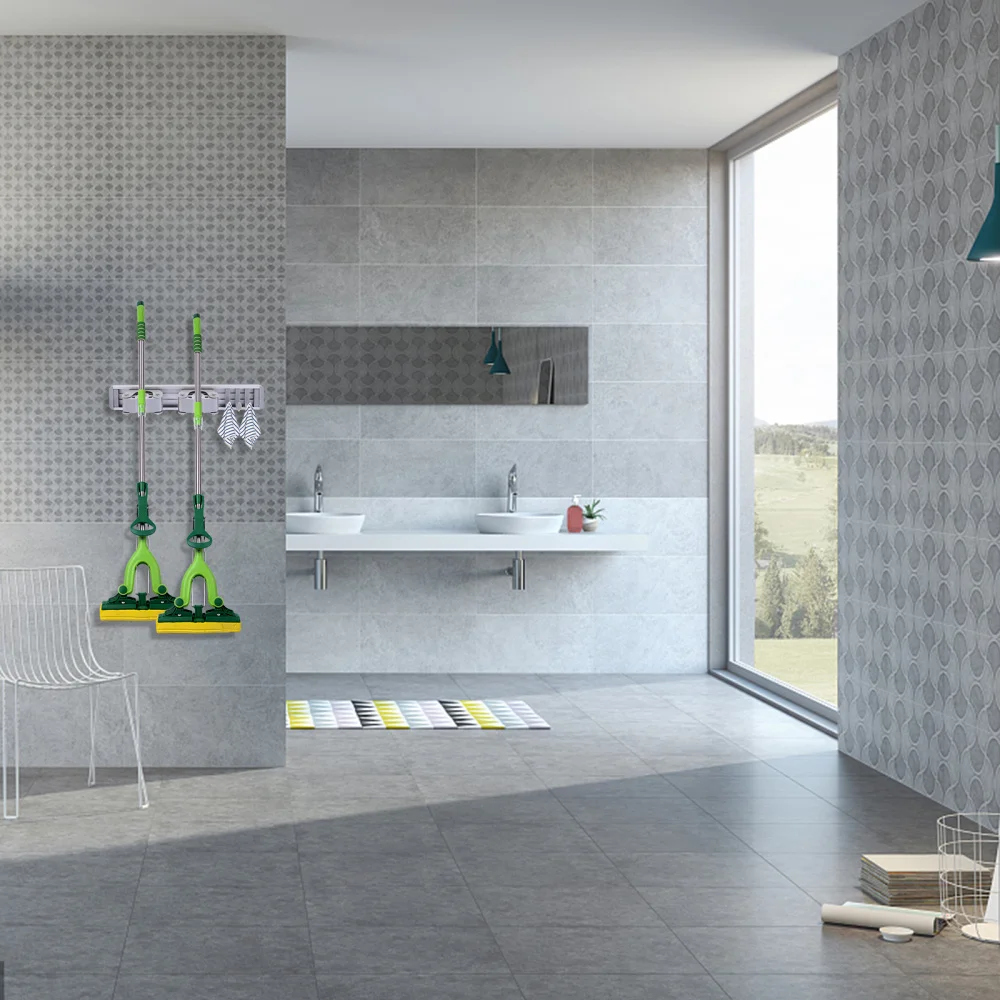 

1pc Wall-mounted Mop Rack Punch-free Broom Hanger Movable Mop Hook (Gray)