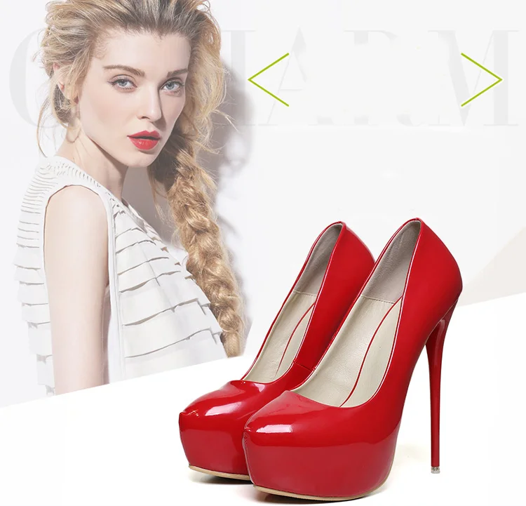 Туфли-лодочки на очень высокой платформе красные лакированные кожаные
