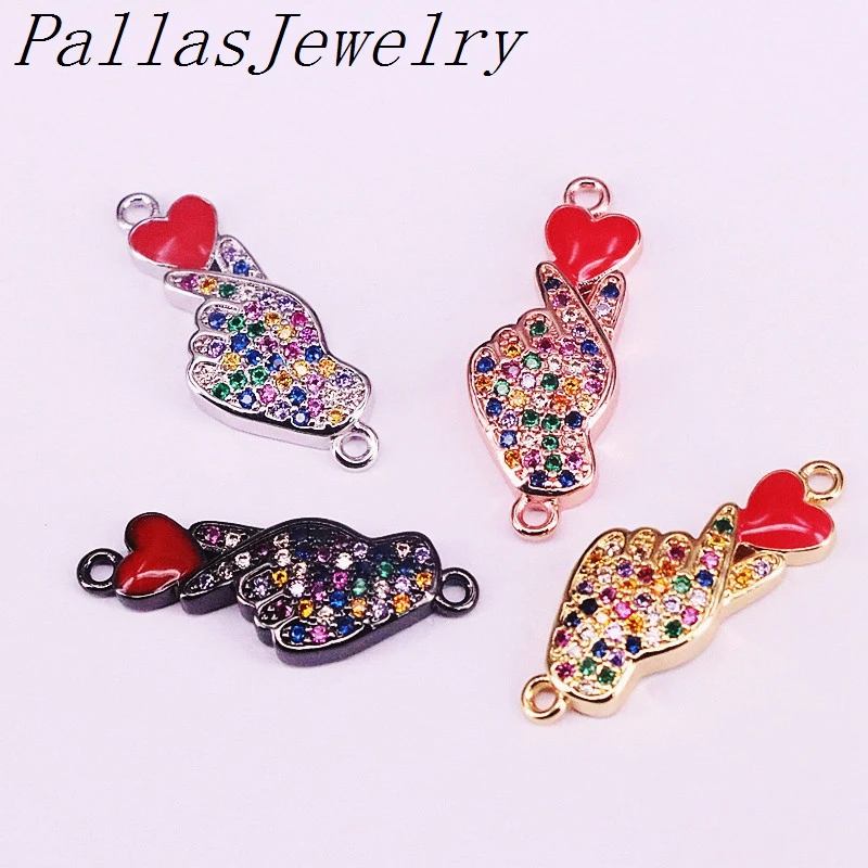 

10Pcs Rainbow Multi CZ Zircon Micro Pave gesture with Adjustable Femme Copper Chain Charm Bracelet For Women Girl