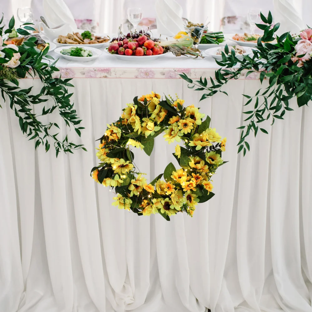 

Fake Sunflower Garland with Lights Romantic Wedding Wreath Home Decoration