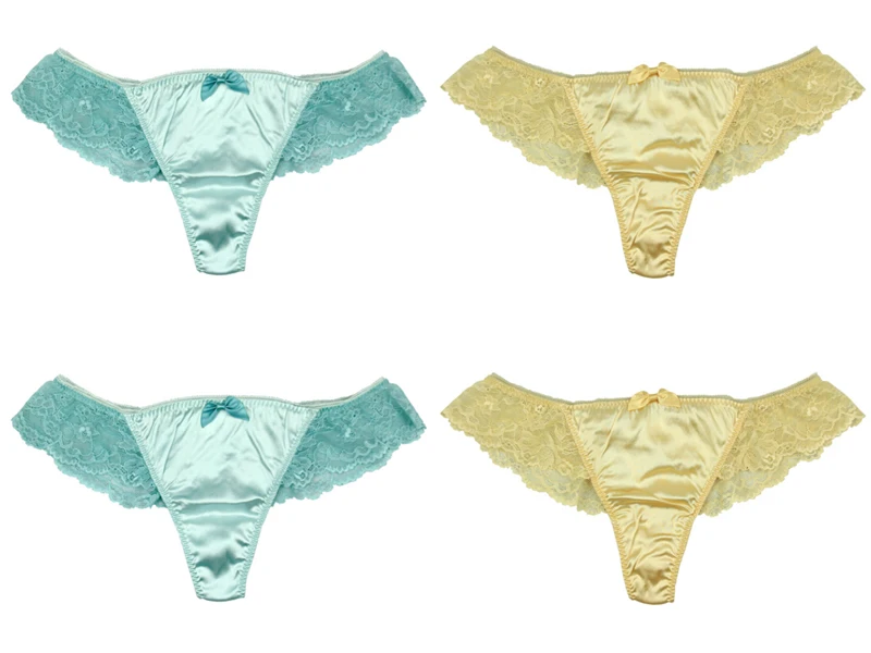 4 Pair Women's Thong 93% Silk 7% Spandex Sexy Lace Panties Size US S M L XL