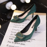women classic green pointed toe slip on stiletto heel pumps lady fashion sweet autumn office high heel shoes ad 41
