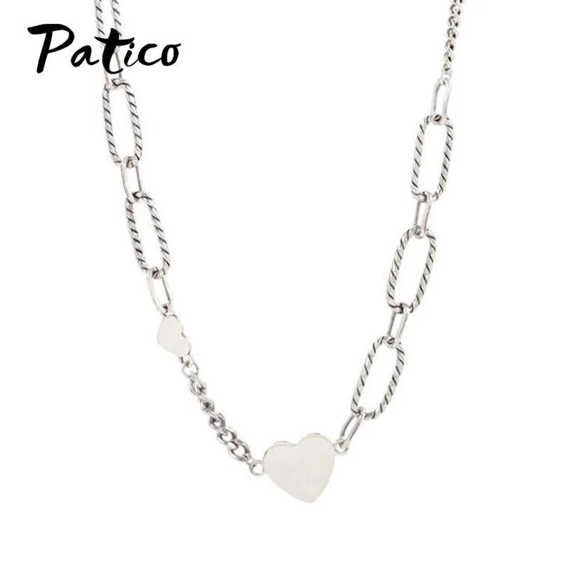 

Sweet Big Small Love Heart Necklace 925 Sterling Silver Black Enamel Long Chain Necklace For Women Wedding Jewelry