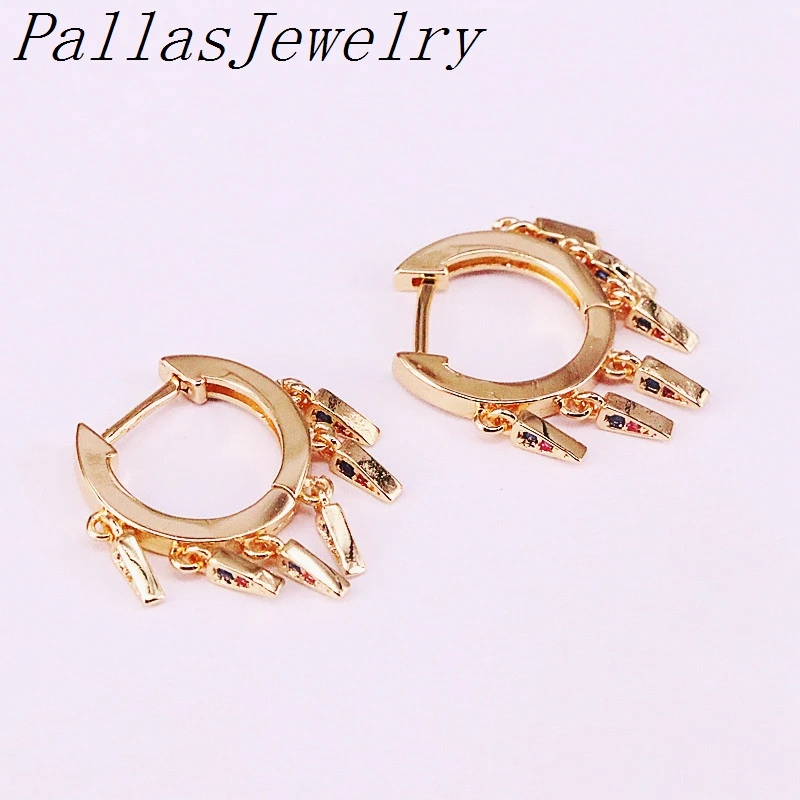 

6Pairs, 2019 Gold Filled Tassel Dangle Earring Zirconia CZ Micro Pave Fashion Earring For Women Lady